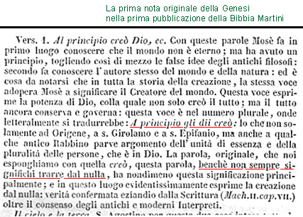 La prima nota originale della Bibbia Martini 