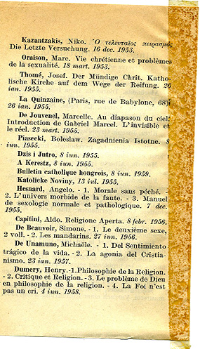 Indice libri proibiti papa Giovanni XXIII - Index Additus 1959 fronte-retro - Tipografia Poliglotta Vaticano 1959