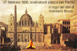 Piazza san Pietro, libri incendiati di Giordano Bruno
